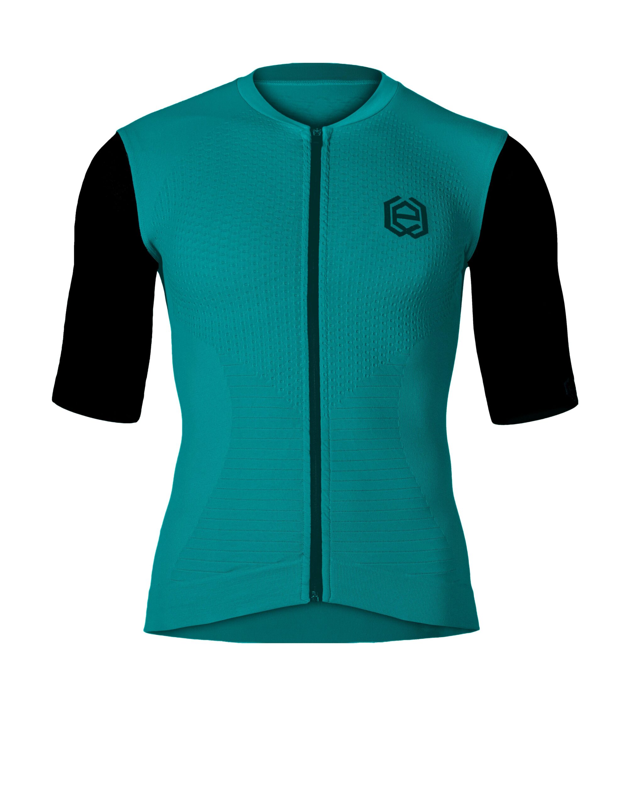 vista frontale della maglia ciclismo uomo azzurro non indossata